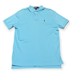 Men's Polo Ralph Lauren Blue Cotton Polo Shirt with Purple Pony Size Medium